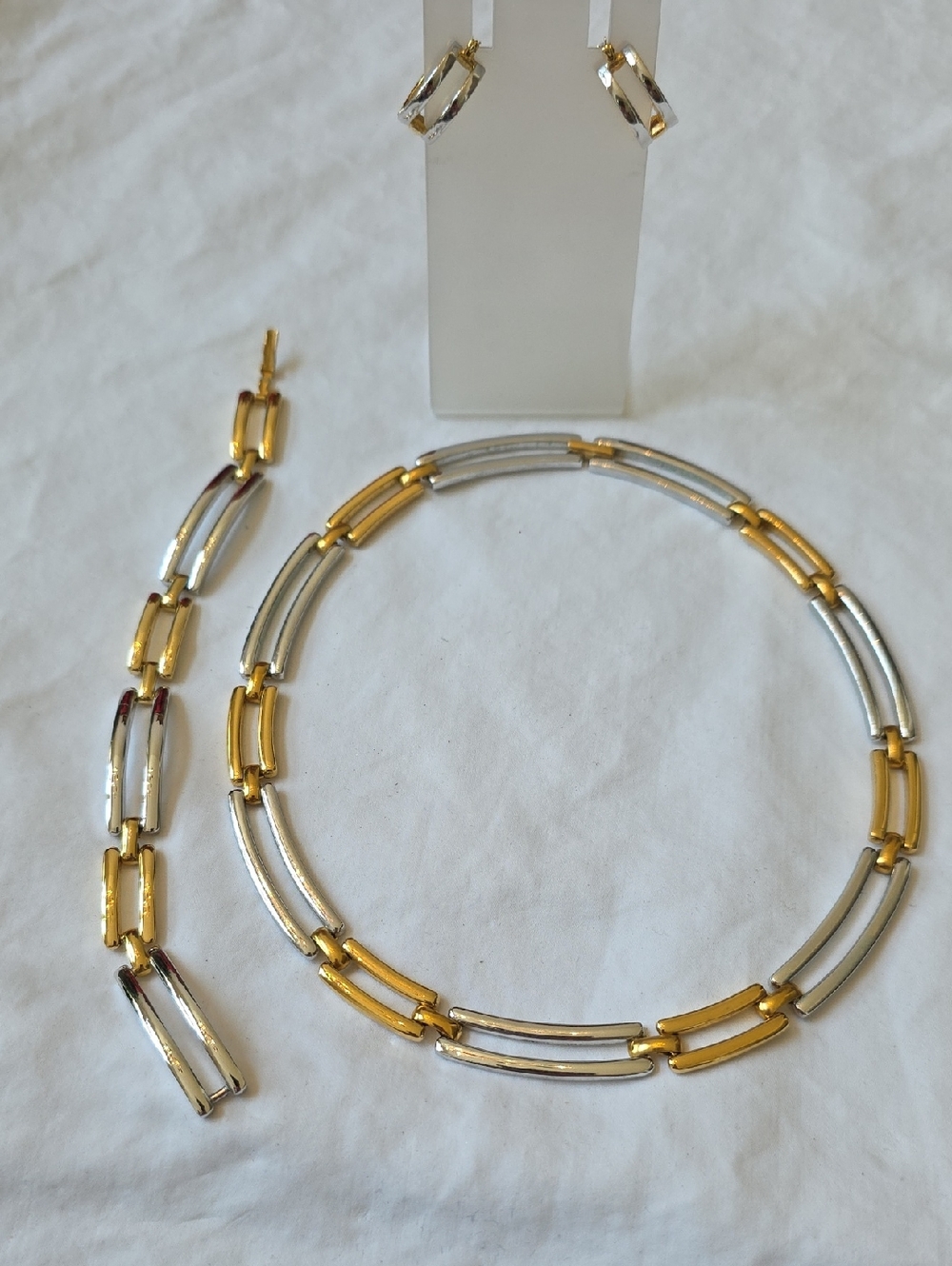 Premier Vintage Two-Tone Gold & Silver Link Necklace, Bracelet & Earrings Set